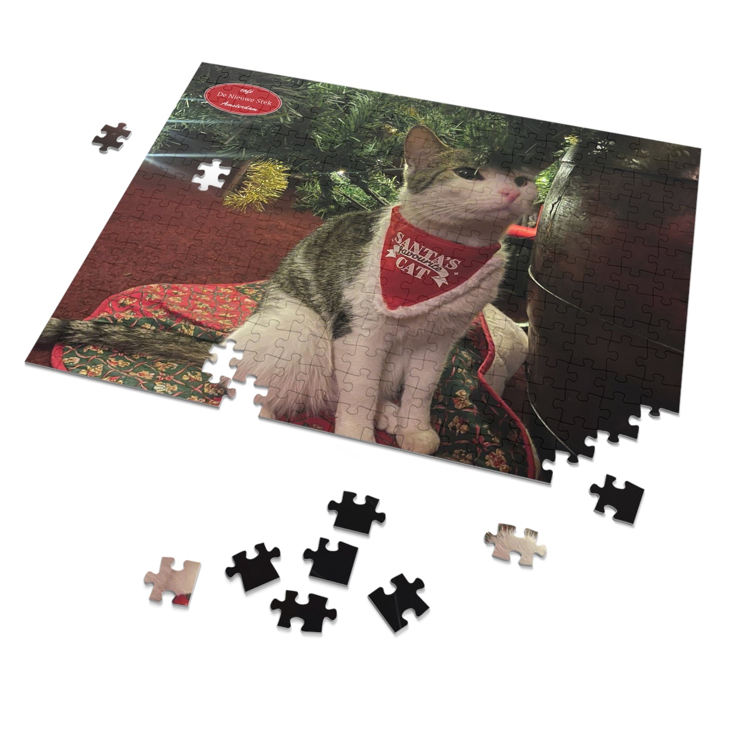 Christmas Cat Jigsaw Puzzle — 'Santa's Cat' Holiday Puzzle with Tin