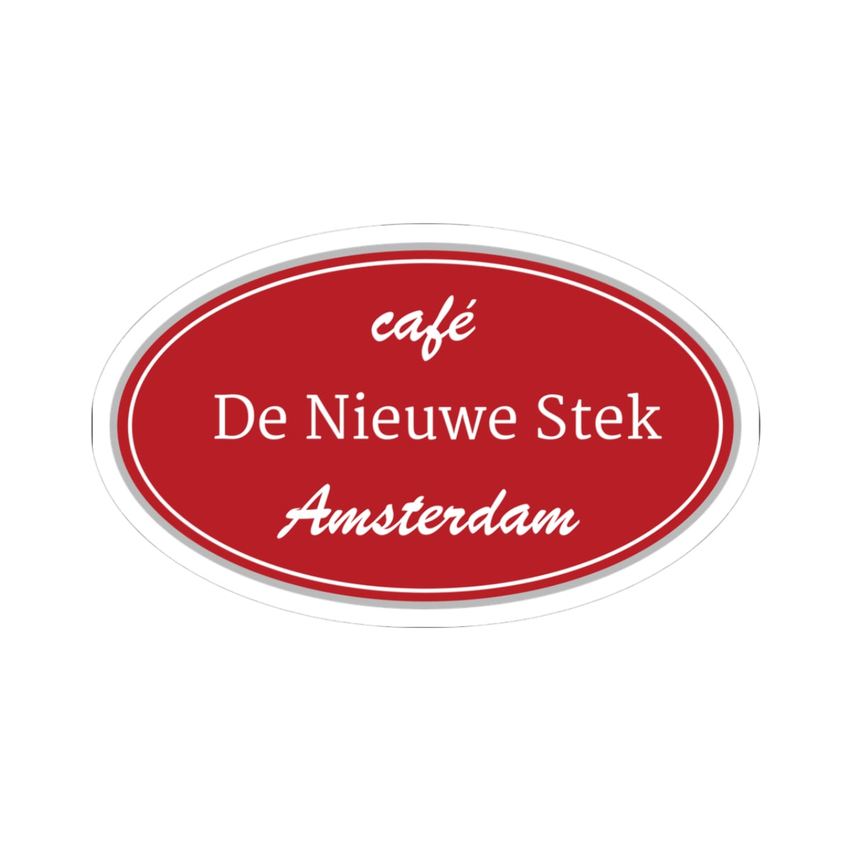 Cafe De Nieuwe Stek Amsterdam Oval Sticker — Red Vintage Café Logo Kiss-Cut Sticker