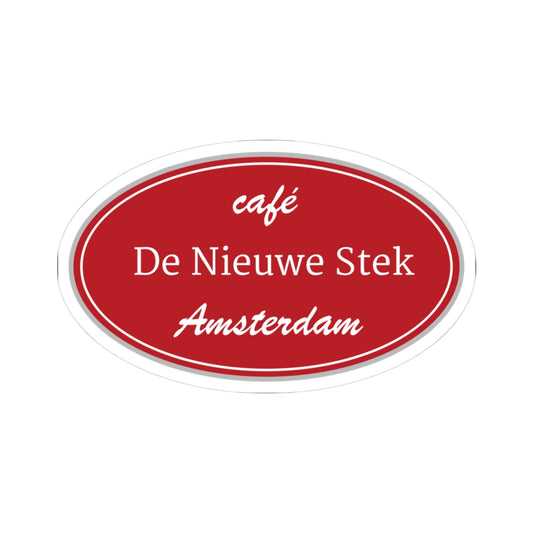 Cafe De Nieuwe Stek Amsterdam Oval Sticker — Red Vintage Café Logo Kiss-Cut Sticker