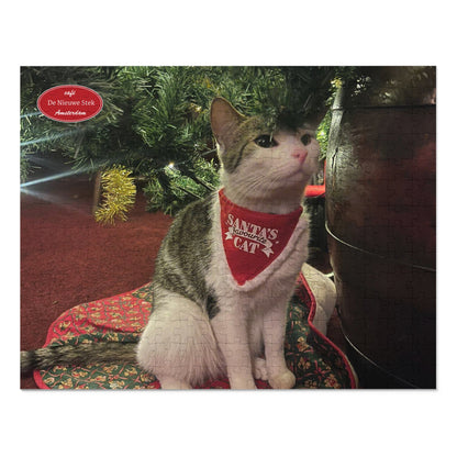 Christmas Cat Jigsaw Puzzle — 'Santa's Cat' Holiday Puzzle with Tin